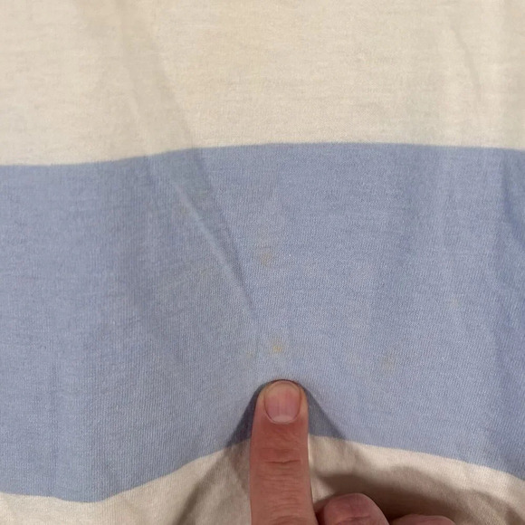 Tommy Hilfiger Blouse Women's Large White Blue Striped 1/2 Button Short Sleeve - Picture 10 of 12